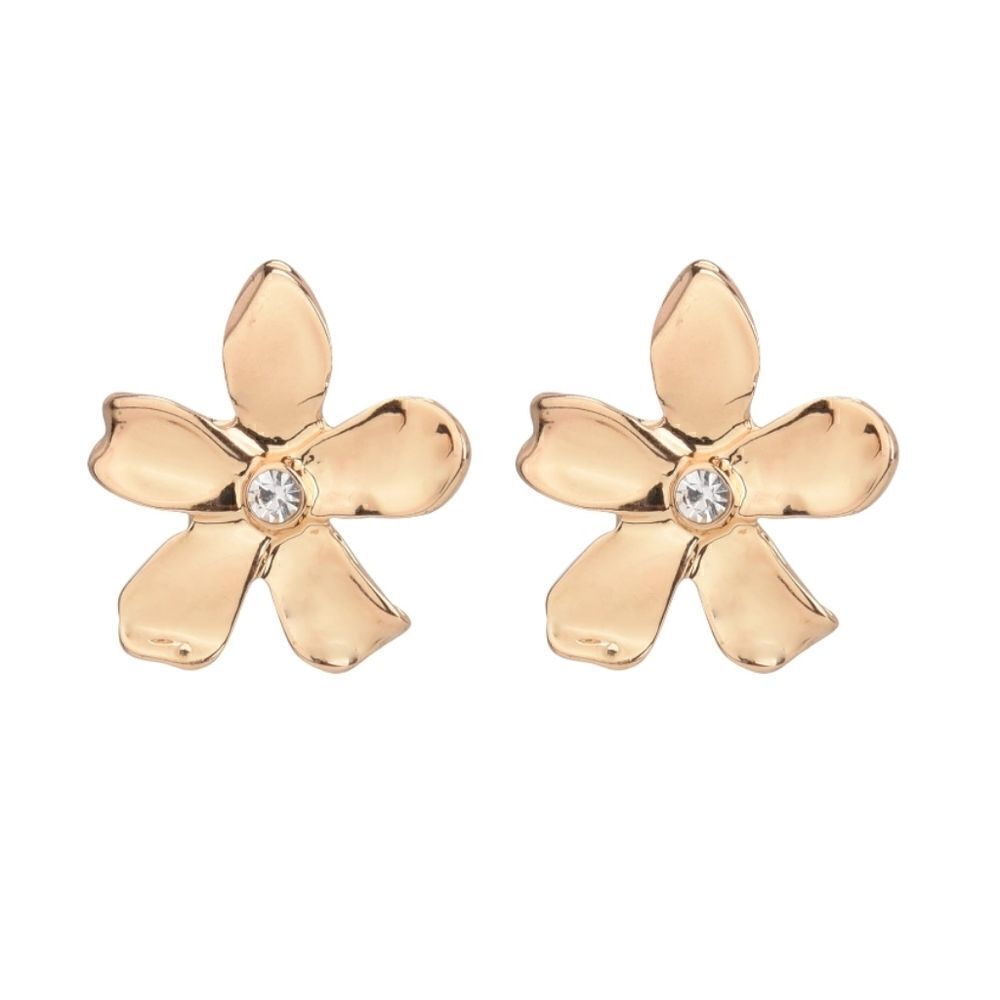 Gold Tone and Crystal Flower Post Earring